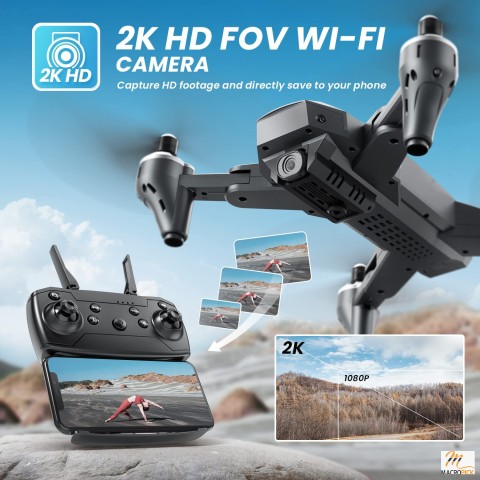 Black Colored Remote-Control Drone with 2 Batteries,2K HD FPV Live Video Camera and Carry Case for Kids & Adults