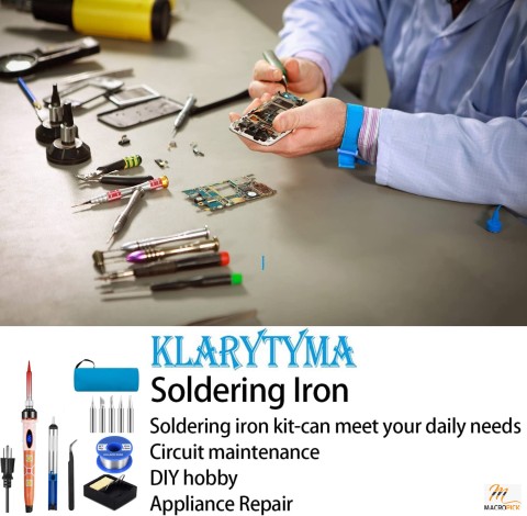 Digital Soldering Iron Kit with Tweezers,Desoldering Pump,Stand,5 Pcs Tips and Leather Storage Bag for Electronics Repairing