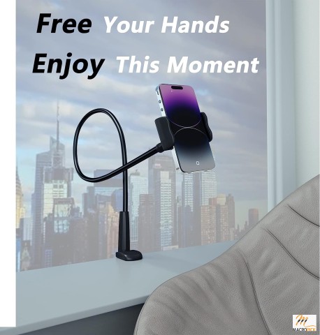 Multiple Usage Mobile Phone Clip on Stand Holder | with Grip Flexible Long Arm Gooseneck Bracket Mount